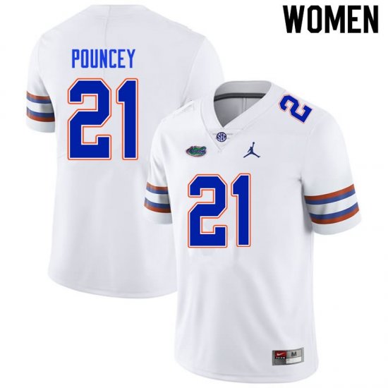 Women's Florida Gators #21 Ethan Pouncey NCAA Nike White Authentic Stitched College Football Jersey JUT8362BY